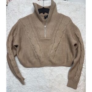 Windsor Sweater Womens Medium Tan Quarter Zip Cable Knit Cropped Excellent